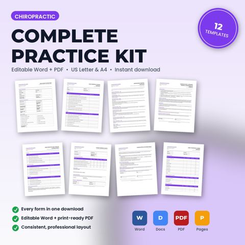 Kit completo para consultorio quiropráctico — portada de la plantilla de consultorio quiropráctico