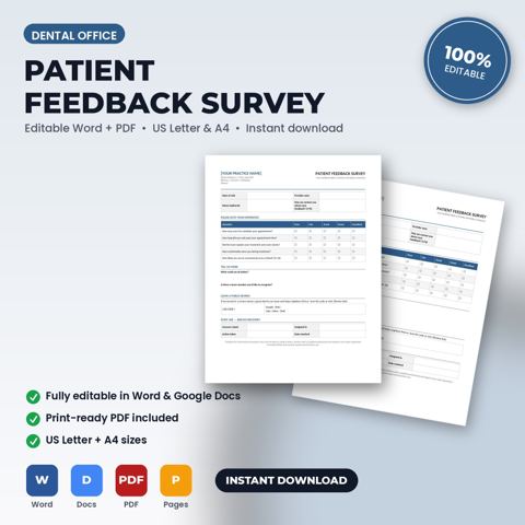 Encuesta de opinión y formulario de solicitud de reseña para consultorio dental — portada de la plantilla de consultorio dental