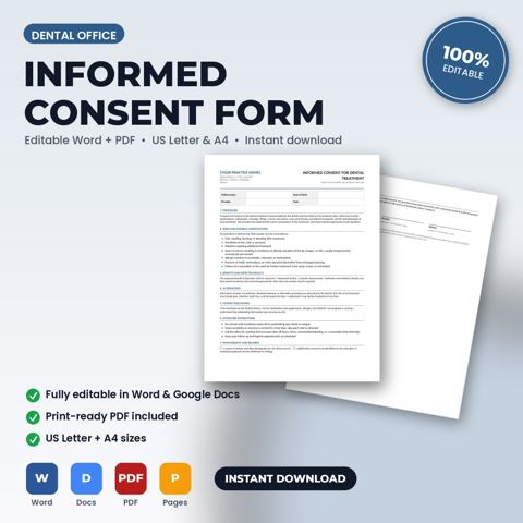Formulario de consentimiento informado específico del tratamiento para consultorio dental — portada de la plantilla de consultorio dental