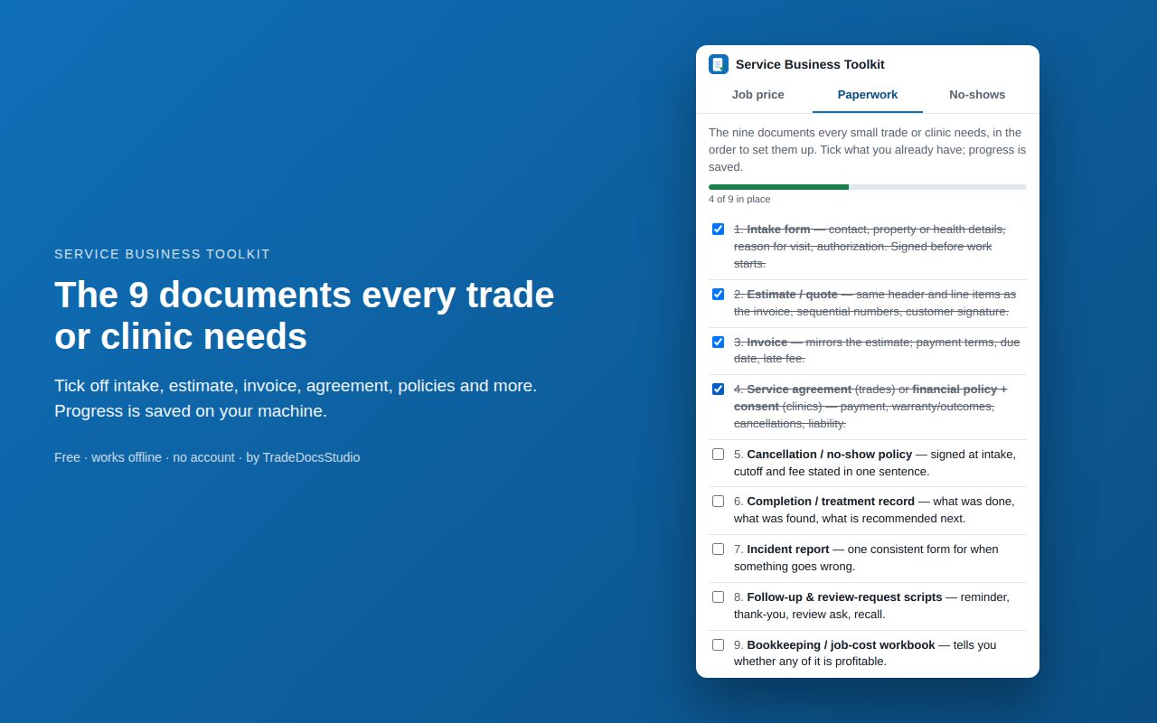 Paperwork checklist screenshot