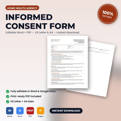 Formulario de consentimiento informado específico del tratamiento para agencia de atención médica domiciliaria — portada de la plantilla de agencia de atención médica domiciliaria