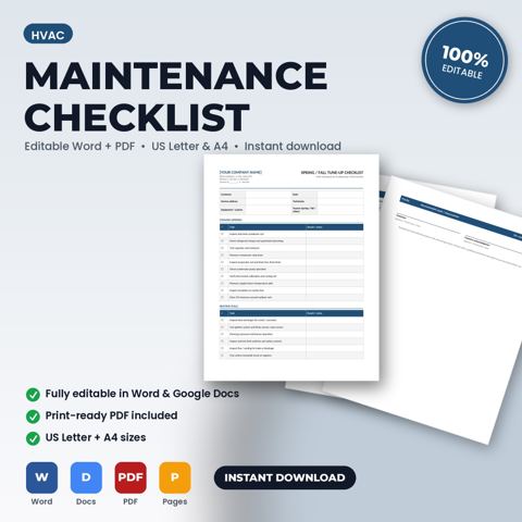 Lista de verificación de mantenimiento e inspección de temporada para HVAC — portada de la plantilla de HVAC