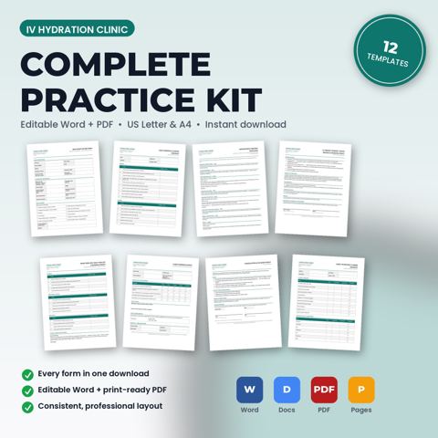 Kit completo de práctica para clínica de hidratación IV — portada de la plantilla de clínica de hidratación IV