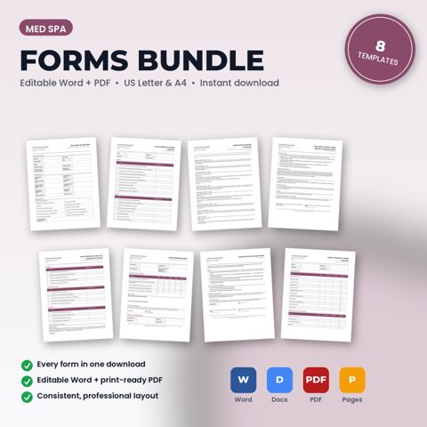 Paquete de formularios para med spa — portada de la plantilla de med spa