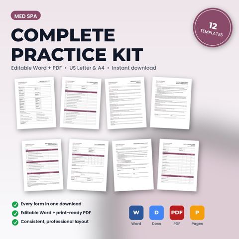 Kit completo de práctica para med spa — portada de la plantilla de med spa