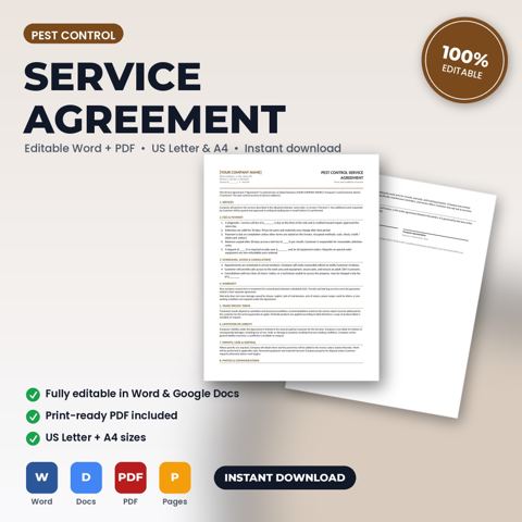 Contrato de servicio y términos de servicio para control de plagas — portada de la plantilla de control de plagas