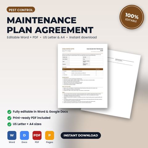 Contrato de membresía de plan de mantenimiento para control de plagas — portada de la plantilla de control de plagas