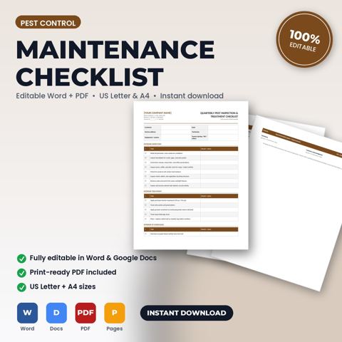 Lista de verificación de mantenimiento e inspección de temporada para control de plagas — portada de la plantilla de control de plagas