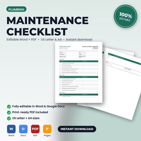 Lista de verificación de mantenimiento e inspección de temporada para plomería — portada de la plantilla de plomería